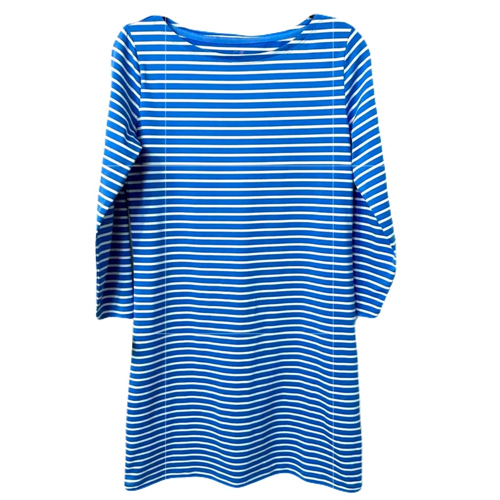 Vineyard Vines Womens Small Sankaty Blue & White Striped Boatneck Mini Dress EUC
